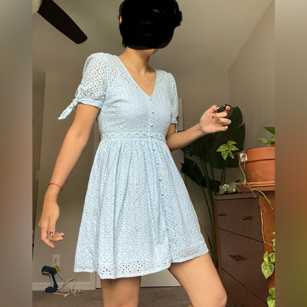 Aqua Light Blue Eyelet Midi Dress - Picture 5 of 16